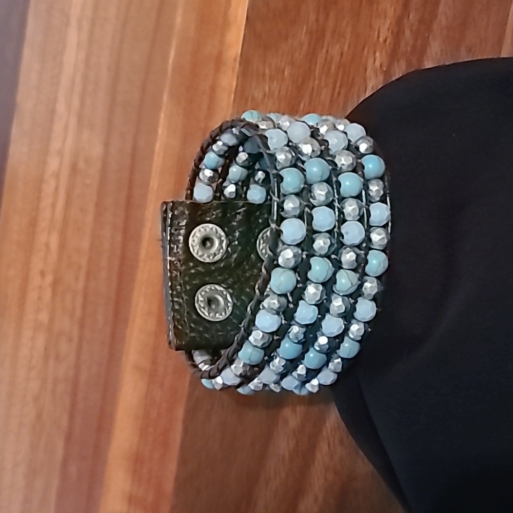 Adjustable tortoise beaded cuff bracelet